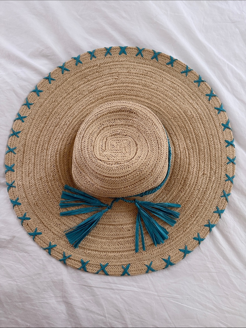 Straw Hat with Turquoise Trim